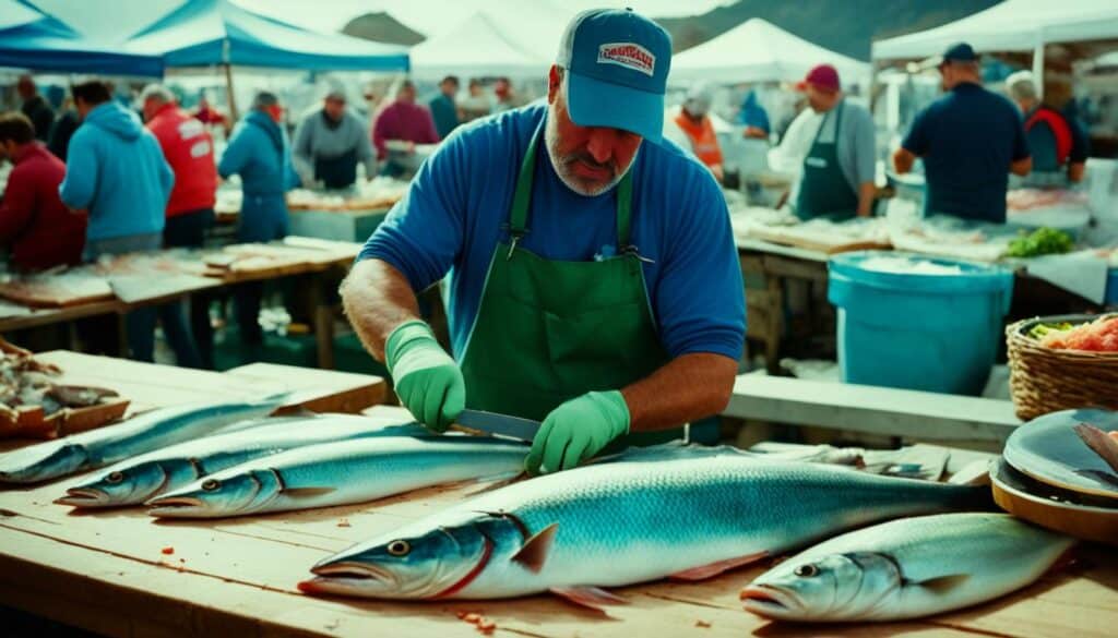 मछली की कटाई और बाजार में विक्रय